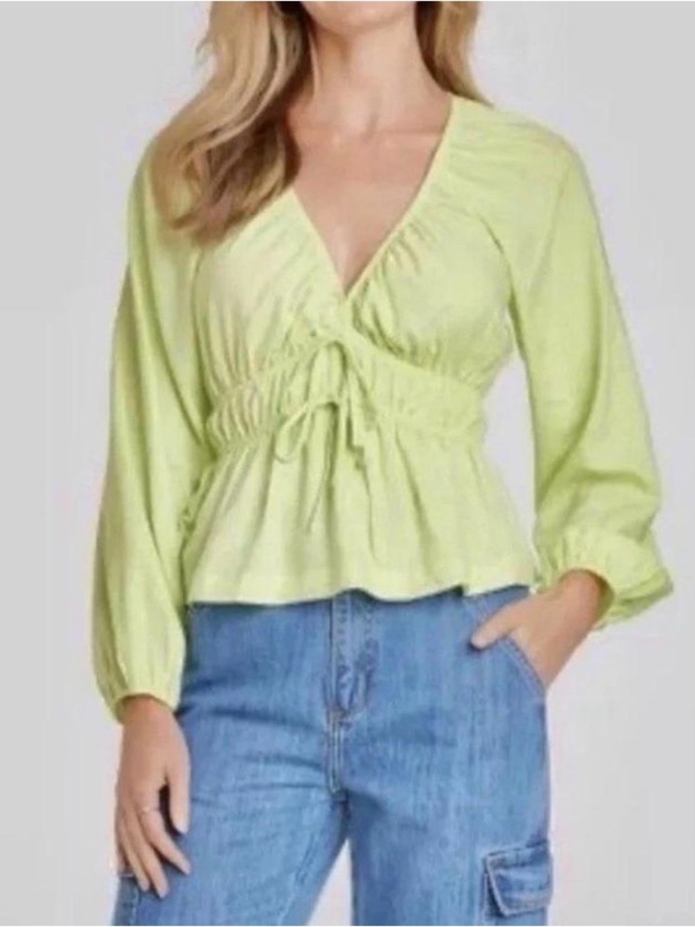 Universal Threads Light Green Tie Blouse - Women Tops